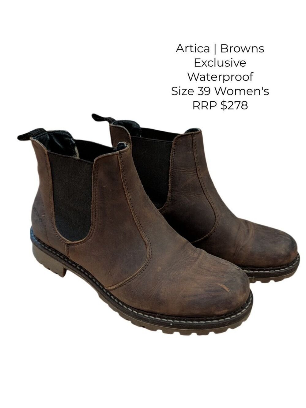 ARTICA Unisex Brown Waterproof Chelsea Boots Size EU39 US8.5